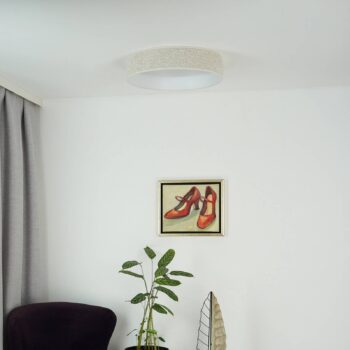 LED stropné svietidlo Plafond, krémová farba, tkanina, Ø 45 cm, 3-stupňové