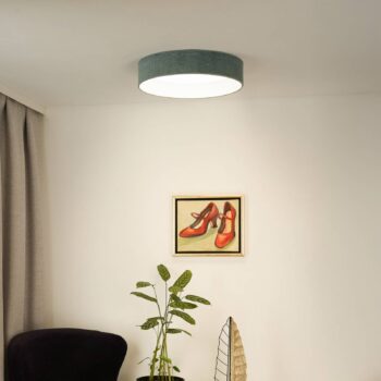LED stropné svietidlo Plafond, mätovo zelená, tkanina, Ø 45 cm, 3-stupňové