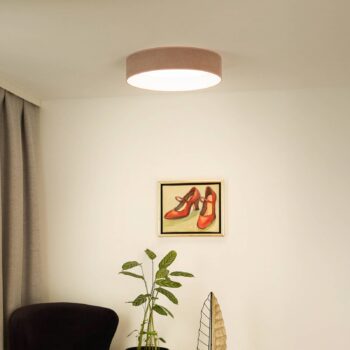 LED stropné svietidlo Plafond, ružová farba, tkanina, Ø 45 cm, 3-stupňové