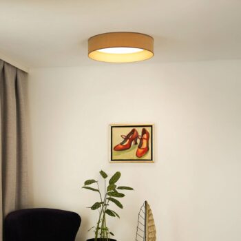 LED stropné svietidlo Plafond, zamat, béžová/zlatá, tkanina, Ø 45 cm, 3-stupňové