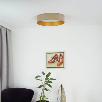 LED stropné svietidlo Plafond, zamat, béžová/zlatá, tkanina, Ø 45 cm, 3-stupňové