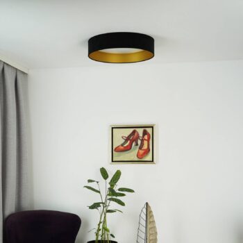 LED stropné svietidlo Plafond, zamat, čierna/zlatá, Ø 45 cm, 3-stupňové