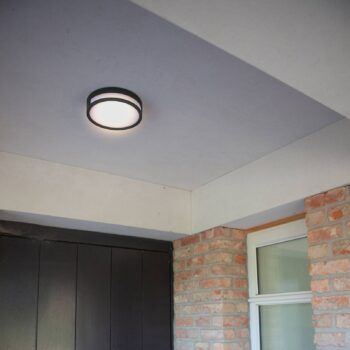 LED stropné svietidlo Rola, vonkajšie, čierne, Ø 18 cm