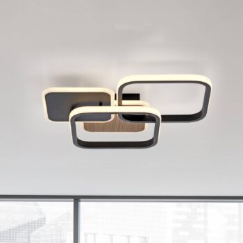 LED stropné svietidlo Sevent, hranaté 3 000 K vo farbe dreva