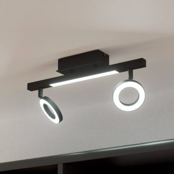 LED stropný spot Cardillio 2 čierny s dvoma krúžkami