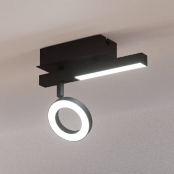 LED stropný spot Cardillio 2 čierny s jedným krúžkom