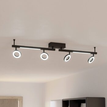 LED stropný spot Cardillio 2 čierny so štyrmi krúžkami