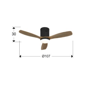 LED stropný ventilátor Siroco Mini, DC, tichý, čierna/orech