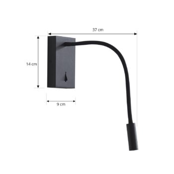 LED svetlo na čítanie Lucande Hetti, čierne, kov, výška 14 cm