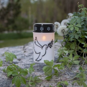 LED svetlo na hrob Dove, biely/čierny plast 12,5 cm batéria