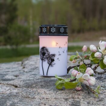 LED svetlo na hrob Púpava, 12 cm biela/čierna plastová batéria