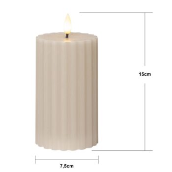 LED sviečka Flame Stripe béžová 15cm z pravého vosku na batérie