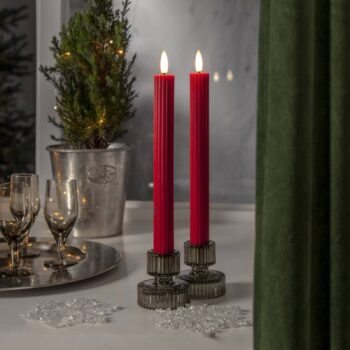 LED sviečka Flame Stripe, červená, 25 cm, vosk, batérie sada 2 ks