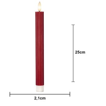 LED sviečka Flame Stripe, červená, 25 cm, vosk, batérie sada 2 ks