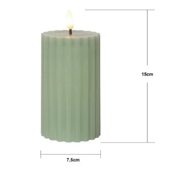 LED sviečka Flame Stripe zelená 15 cm z pravého vosku na batérie