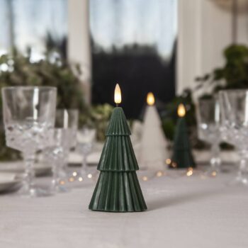 LED sviečka Flamme Grany, zelená, 15 cm, z pravého vosku, na batérie