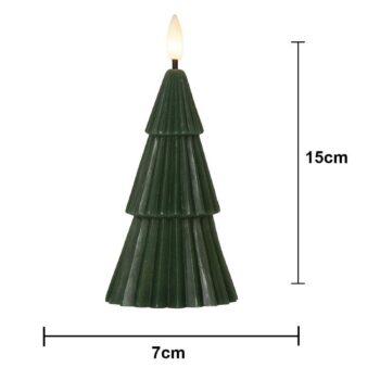 LED sviečka Flamme Grany, zelená, 15 cm, z pravého vosku, na batérie
