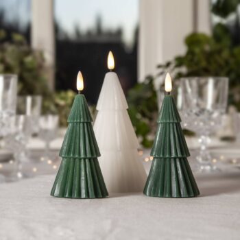 LED sviečka Flamme Grany, zelená, 15 cm, z pravého vosku, na batérie