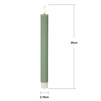 LED sviečka Flamme Stripe, zelená, 25 cm, sada 2 kusov na voskové batérie