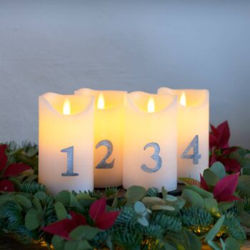 LED sviečka Sara Advent 4ks výška 12,5cm biela/strieborná