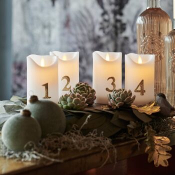 LED sviečka Sara Advent 4ks výška 12,5cm biela/zlatá