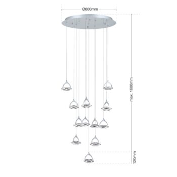 LED svietidlo Moon krištáľové sklo K9 12-pl. chróm
