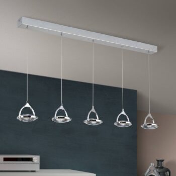 LED trámové závesné svietidlo Moon, 5-pl., chróm