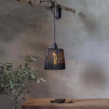 LED vonkajšia závesná lampa Špagát čierny plast Ø 15cm batéria