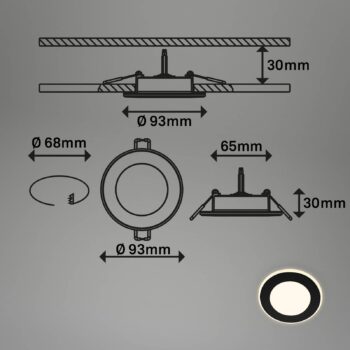 LED vstavané svetlo Gima, čierne, 3 000 K, sada 3 ks