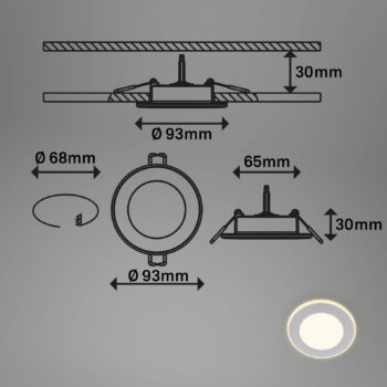 LED vstavané svetlo Gima, matný chróm, 3 000 K, sada 3 ks