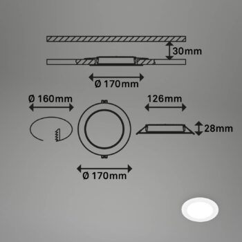 LED vstavané svetlo Jeft, Ø 17 cm, biele, 4000K, nestmievateľné