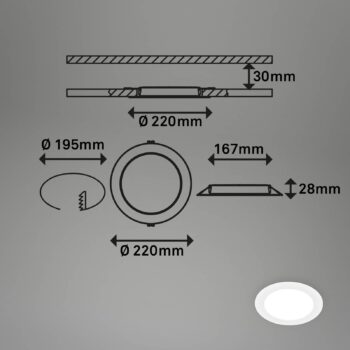 LED vstavané svetlo Jeft, Ø 22 cm, biele, 4000K, nestmievateľné