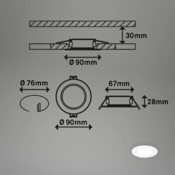 LED vstavané svetlo Jeft, Ø 9 cm, biele, sada 3 ks, zapnuté/vypnuté, pevné