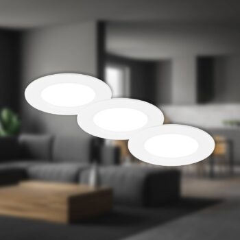 LED vstavané svetlo Jeft, Ø 9 cm, biele, sada 3 ks, zapnuté/vypnuté, pevné