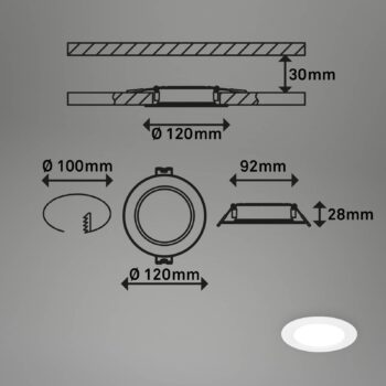 LED vstavané svetlo Jeft, Ø12cm, biele, sada 3 ks, zapínanie/vypínanie,