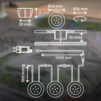 LED vstavaný bodový svietidlo 3914032 IP67 12V 3xštartovací set 4,5cm nerezová