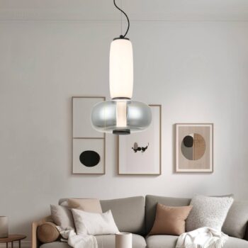 LED závesné svietidlo Avery, dymovo šedá/biela, Ø 32 cm, sklo
