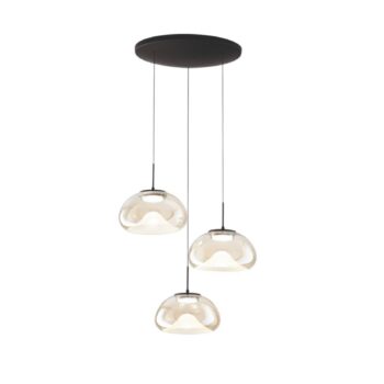 LED závesné svietidlo Brena, 3-pl., koňak, Ø 35 cm CCT, stmievateľné