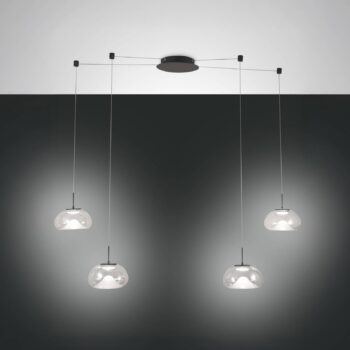LED závesné svietidlo Brena, 4-pl., číre, sklo, CCT, stmievateľné