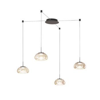 LED závesné svietidlo Brena, 4-pl., koňak, sklo, CCT, stmievateľné
