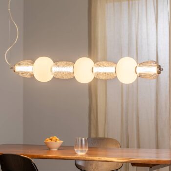 LED závesné svietidlo Caro, sklo sivo-priehľadné/opálové dĺžka 110 cm