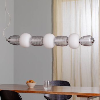 LED závesné svietidlo Caro, sklo sivo-priehľadné/opálové dĺžka 110 cm