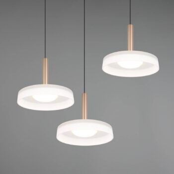 LED závesné svietidlo Celeste, biela/hnedá, Ø 35 cm 3-svetelné sklo dim