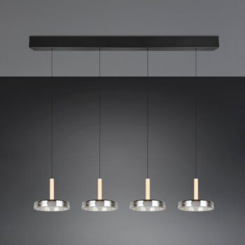 LED závesné svietidlo Celeste chróm/drevo 115 cm 4-osvetľovacie sklo