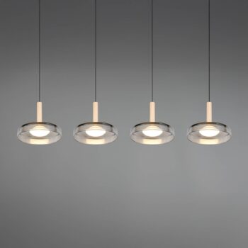 LED závesné svietidlo Celeste chróm/drevo 115 cm 4-osvetľovacie sklo