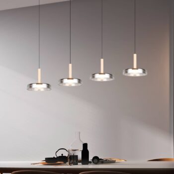 LED závesné svietidlo Celeste chróm/drevo 115 cm 4-osvetľovacie sklo