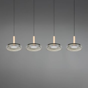 LED závesné svietidlo Celeste chróm/drevo 115 cm 4-osvetľovacie sklo