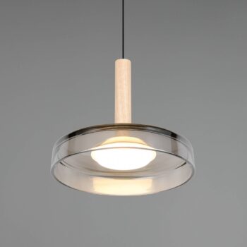 LED závesné svietidlo Celeste, chróm/drevo, Ø 22 cm, sklo, stmievateľné