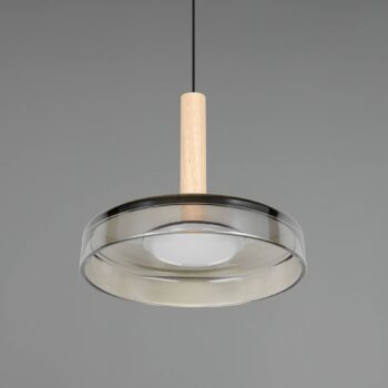 LED závesné svietidlo Celeste, chróm/drevo, Ø 22 cm, sklo, stmievateľné