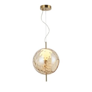 LED závesné svietidlo Dalia, Ø 30 cm, jantárová/zlatá, sklo